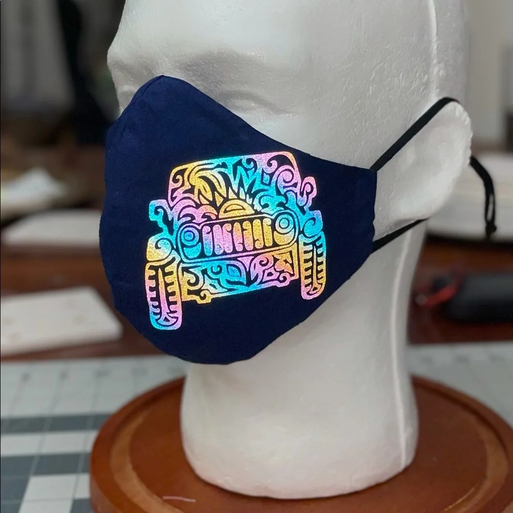 reflective rainbow mandala jeep girl face mask